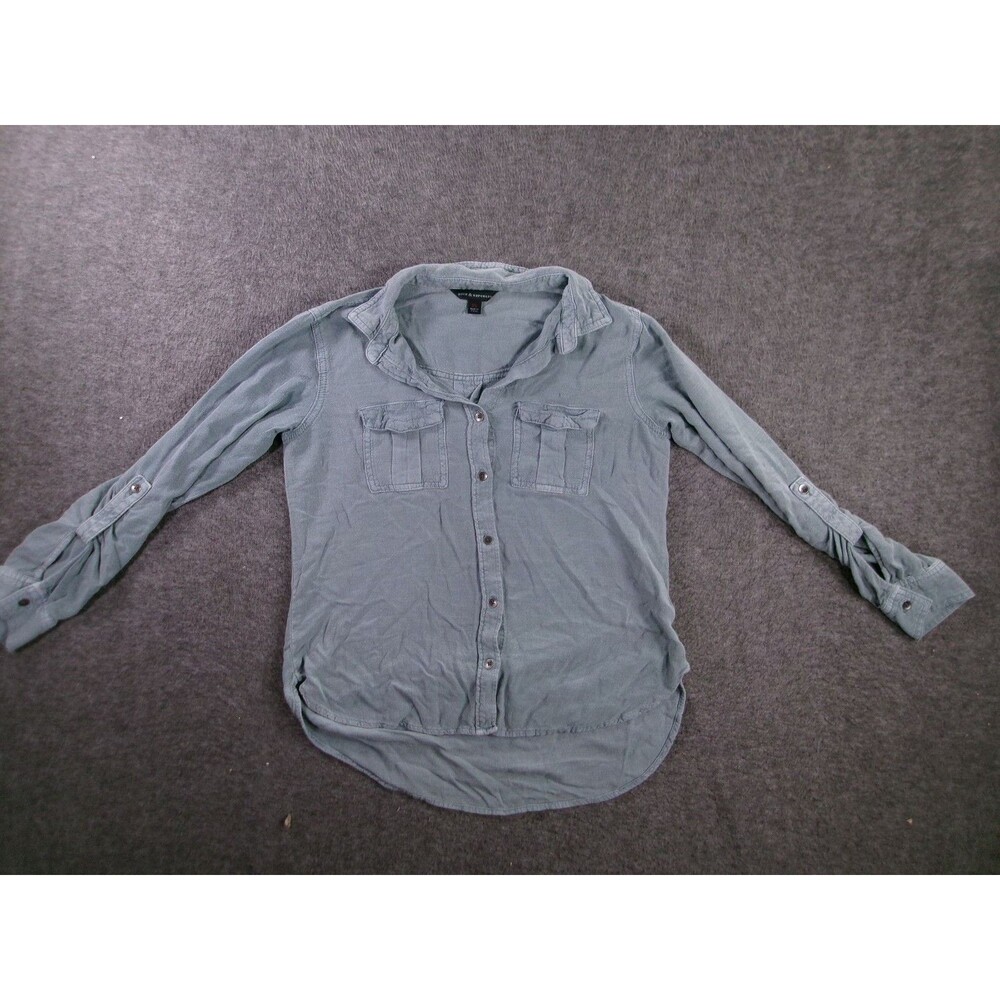 Rock & Republic Shirt Womens XS Rayon Button Front Long Sleeve Collared Gray